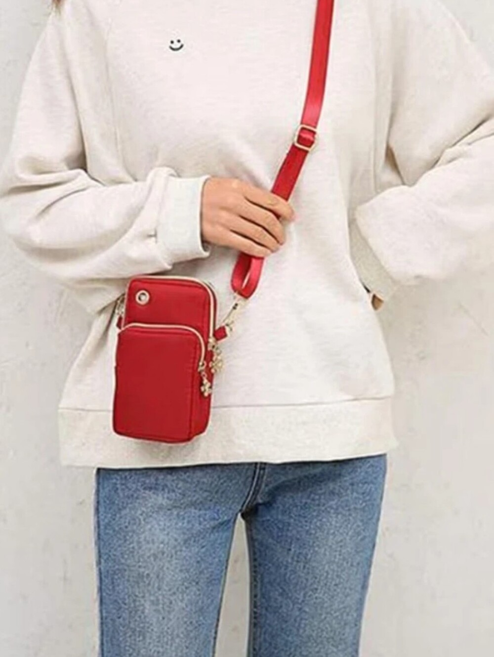 Jingpin Lightweight Multi Pockets Red Crossbody Mobile Phone Nylon Bag